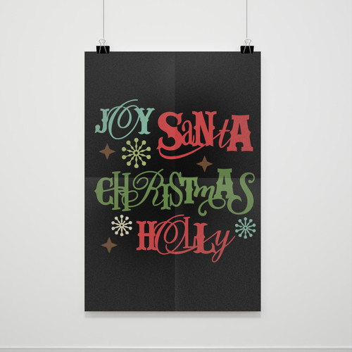 Joy Santa Christmas Holly Poster