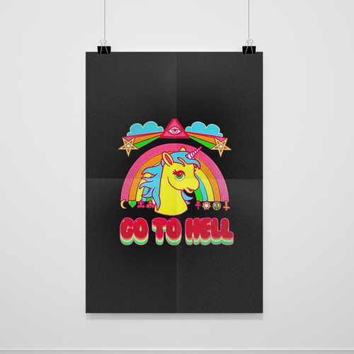 Rainbow Unicorn Go To Hell Cartoon Poster