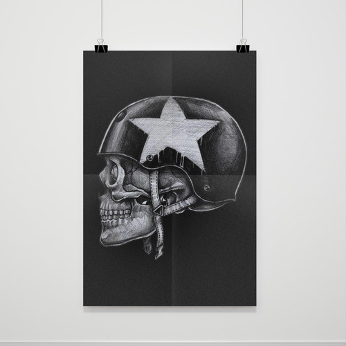 Skull Biker Harley Davidson Funny Cool Retro Poster
