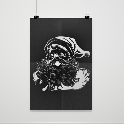 Santa Claus Black And White Christmas Poster