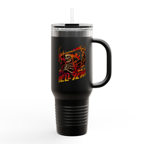 Skull Skeleton Grim Reaper Death Hell Yeah Insulated Travel Mug