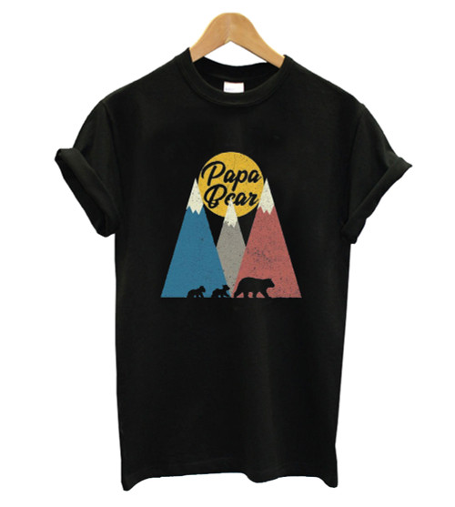 Papa Bear Two Cubs Walking In Mountains Man's T-Shirt Tee