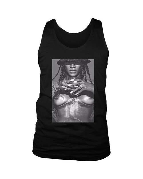 Robyn Rihanna Fenty Singer Hat Sexy Nipple Piercing Man's Tank Top