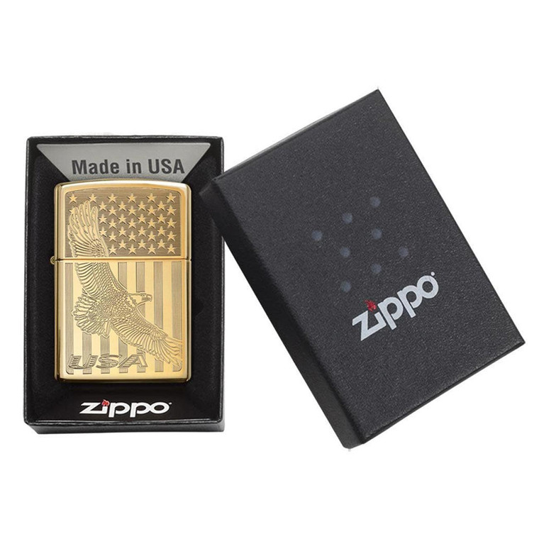 Zippo Windproof Lighter | Flying Eagle Engraved High Polish Brass