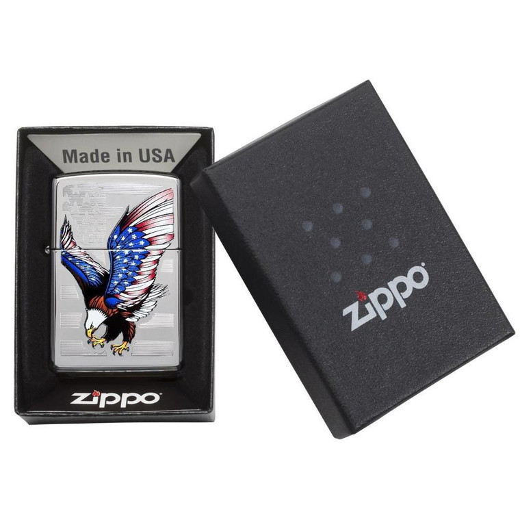 Zippo Windproof Lighter | E-star Award W/Patriotic Eagle Flag High Polish Chrome