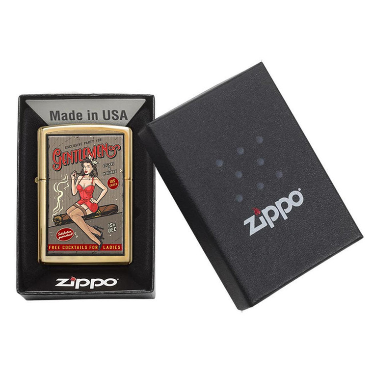 Zippo Windproof Lighter Pin-up Girl "Whiskey and Cigars Party" Street Brass