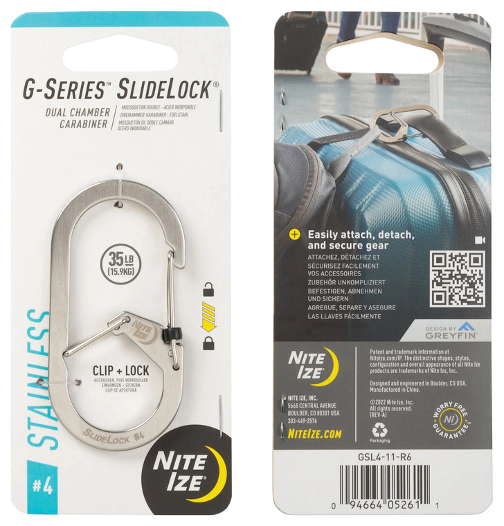 NITE IZE G-SERIES SLIDELOCK #4 DUAL CHAMBER CARABINER-STAINLESS STEEL