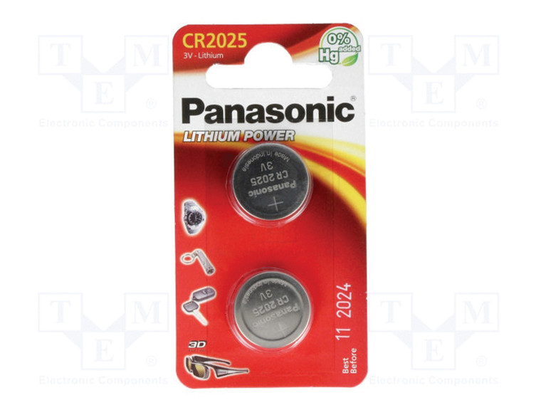 PANASONIC LITHIUM CR2025 COIN 2 PACK
