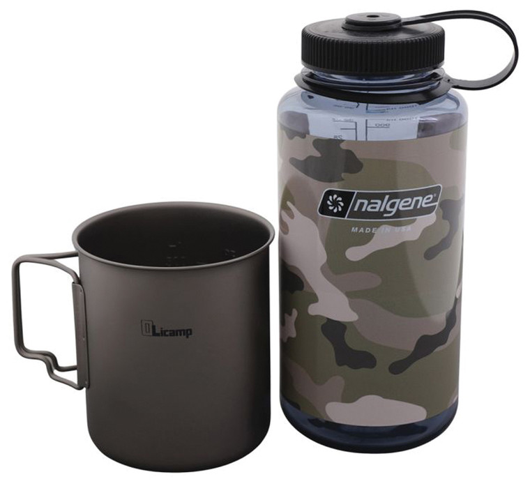 OLICAMP  SPACE SAVER TITANIUM MUG + WM 1 QT CAMO NALGENE SUSTAIN