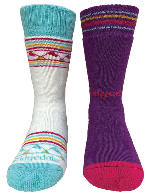 BRIDGEDALE  KID'S MERINO SKI SOCKS | 2 PACK | WHITE/PURPLE | SMALL
