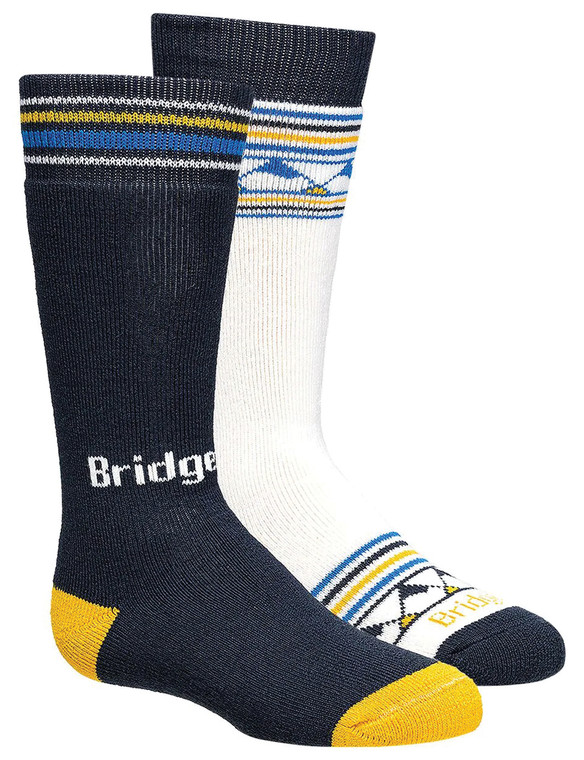 BRIDGEDALE  KID'S MERINO SKI SOCKS | 2 PACK | WHITE/BLUE | SMALL