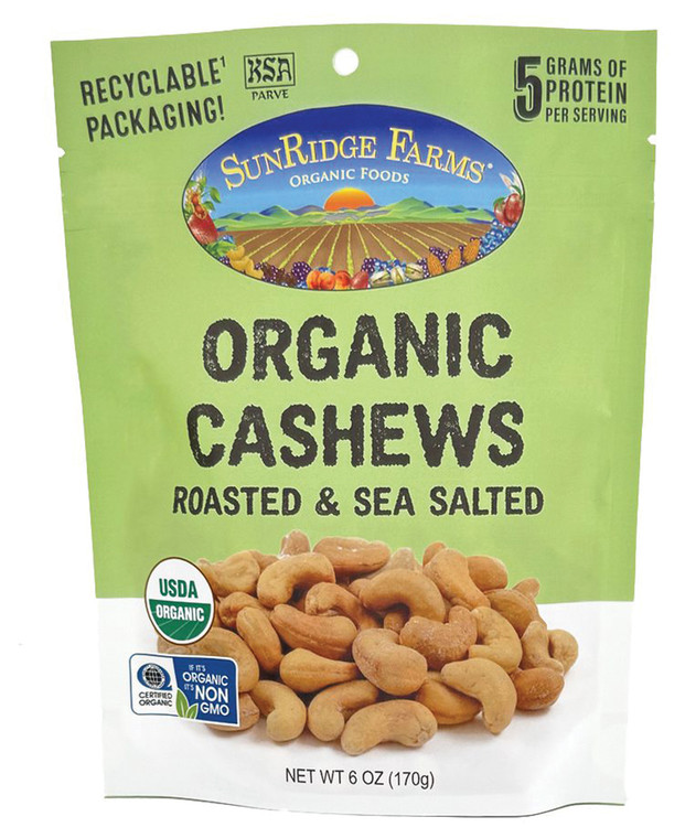 SUNRIDGE FARMS DRY ROASTED AND SALTED WHOLE CASHEWS 6 OZ