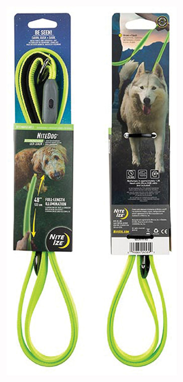 NITE IZE  NITEDOG RECHARGEABLE LED LEASH | LIME/GREEN LED