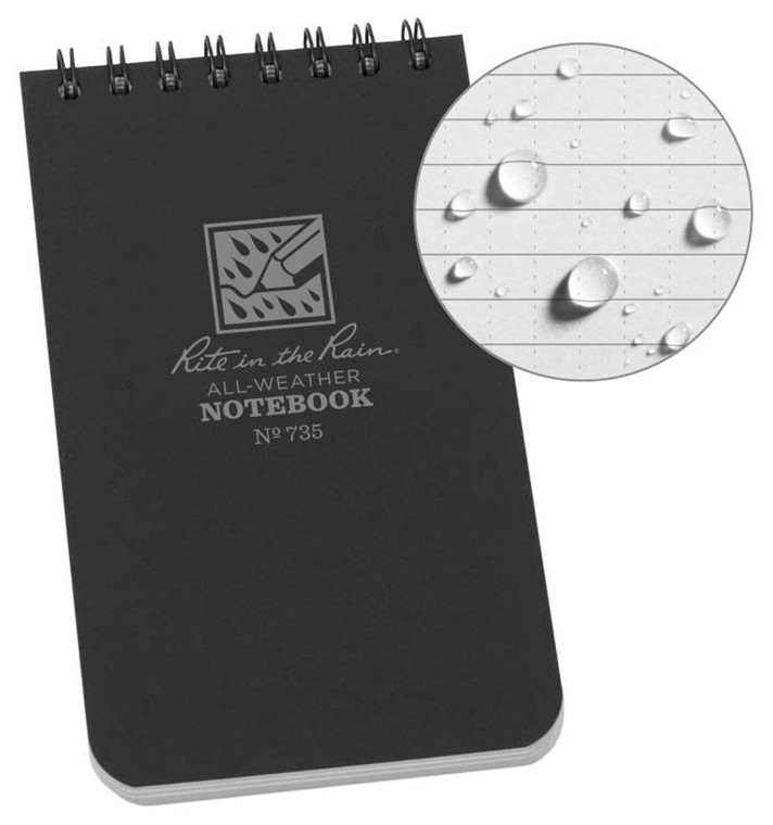 Rite In The Rain Notebook Top Spiral | 3" X 5" | Black
