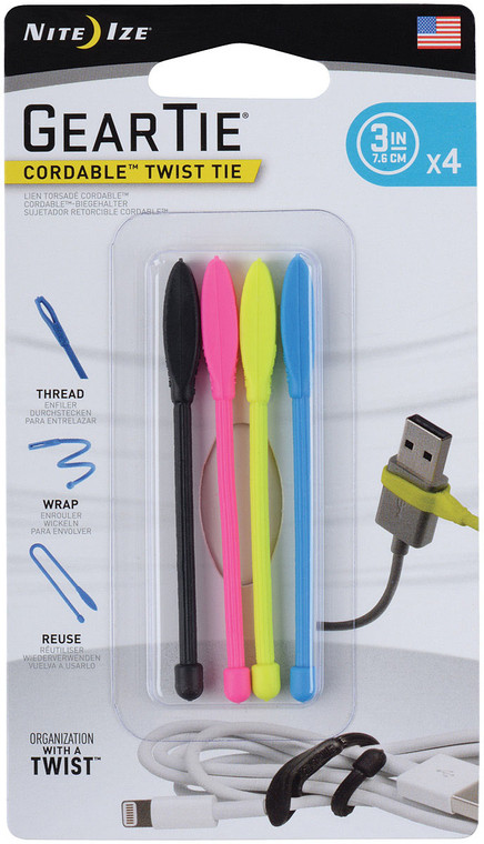 Nite Ize Gear Tie Cord Twist | 4 Pack | Assorted Colors