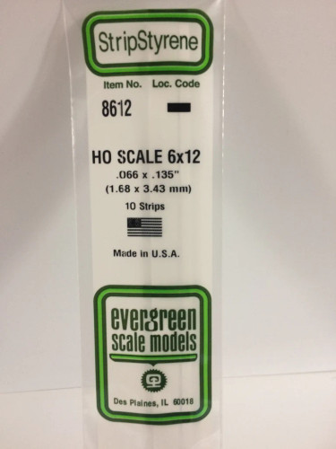 Evergreen Polystyrene HO Scale Strips  1.68 x 3.43 x 350mm (10 pcs)