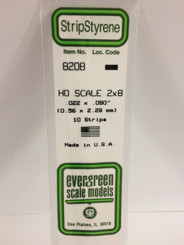 Evergreen Polystyrene HO Scale White Strips 0.56 x 2.29 x 350mm (10 pcs)