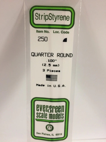 Evergreen Polystyrene White Quarter Round 2.5 x 350mm (3 pcs)