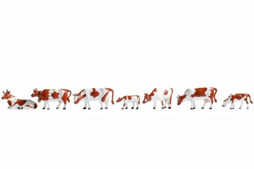Noch HO Model Figures - Cows, Brown & White