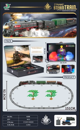 Fenming 00 Gauge Steam Train Set with Lights, Sound & Steam Effect - Carry Case (68pc)