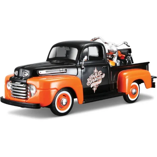 Maisto 1:24 1948 Ford F-1 Pickup + 1958 FLH Duo Glide Harley-Davidson Motorcycle Diecast Model Combo