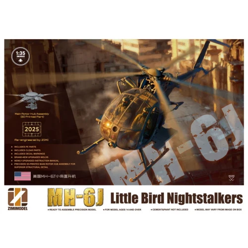 Zimi Model 1:35 MH-6J Little Bird Nightstalker Helicopter Plastic Model Kit