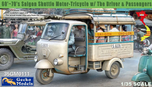 Gecko Models 1:35 60s-70s Vietnam Saigon Shuttle Tricar w/Driver & Passengers Plastic Model Kit