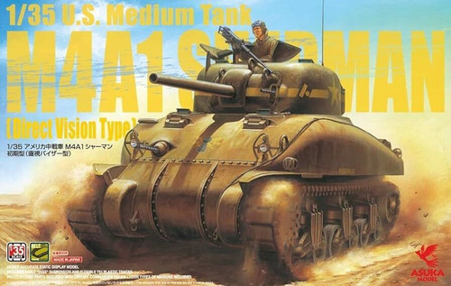 Asuka Model 1:35 U.S. Medium Tank M4A1 Sherman Direct Vision Type Plastic Model Kit