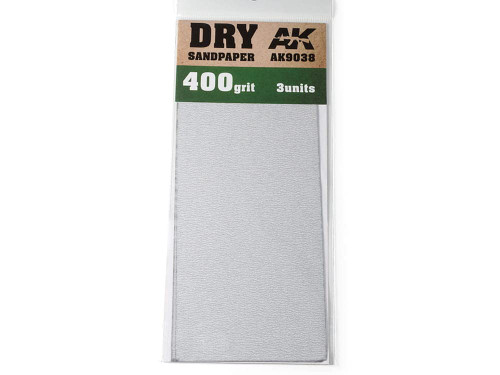 AK Interactive Dry Sandpaper 400 grit x 3 Sheet Pack