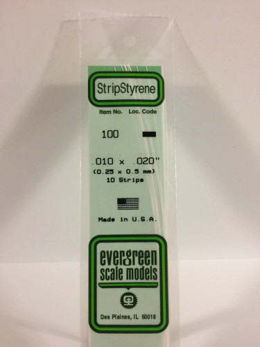 Evergreen Polystyrene White Strips  0.25 x 0.5 x 350mm (10 pcs)