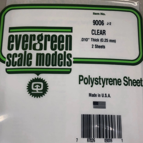 Evergreen Polystyrene  0.25 mm Thick 15 x 30cm Clear Sheet (2 pcs)