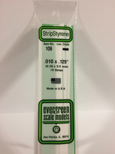 Evergreen Polystyrene White Strips 0.25 x 3.2 x 350mm (10 pcs)