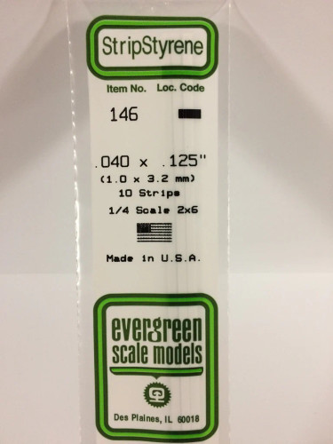 Evergreen Polystyrene White Strips  1.0 x 3.2 x 350mm (10 pcs)