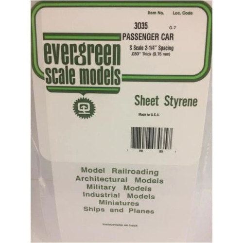 Evergreen S Passenger Car Siding 0.75mm (0.030") Thick  15 x 30cm Sheet 0.89 Groove Spacing (1 pc)
