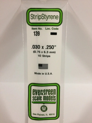Evergreen Polystyrene White Strips 0.75 x 6.3 x 350mm (10 pcs)