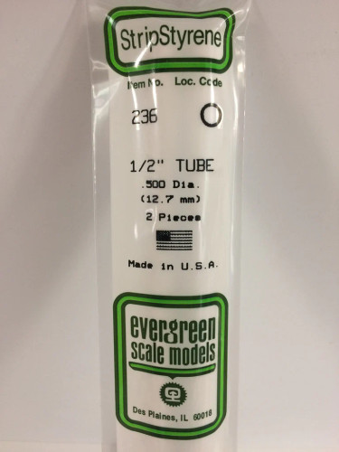 Evergreen Polystyrene White Round Tubing 12.70 OD x 350mm (2 pcs)