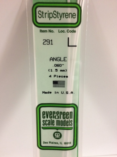 Evergreen White Polystyrene Angle 0.060  x 14" / 1.5mm x 36cm (4)