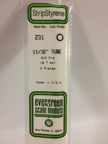 Evergreen Polystyrene White Round Tubing 8.7mm OD x 350mm (2 pcs)