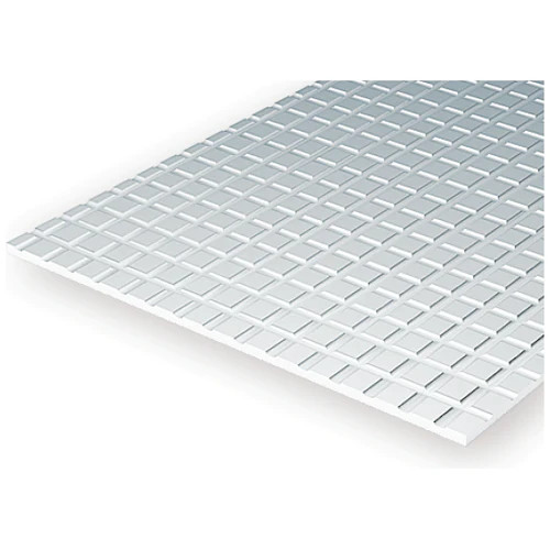 Evergreen Styrene 1mm Thick 15 x 30cm Sidewalk 0.500" / 12.7mm Squares  (1 pc)