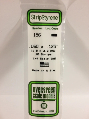 Evergreen Polystyrene White Strips 1.5 x 3.2 x 350mm (10 pcs)