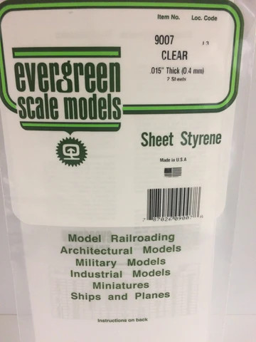 Evergreen Polystyrene 0.4mm Thick 15 x 30cm Clear Sheets (2 pcs)