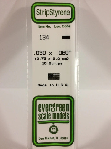 Evergreen Polystyrene White Strips 0.75 x 2.0 x 350mm (10 pcs)