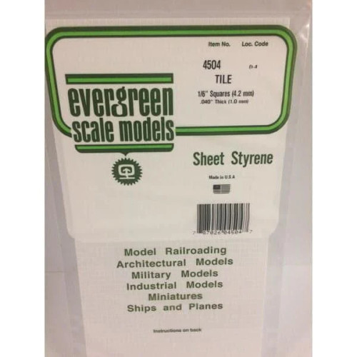 Evergreen Polystyrene 4.2mm Squares Tile x 1.0mm Thick  Sheet (1 pc)
