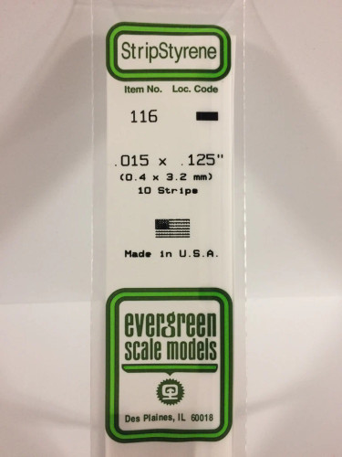 Evergreen Polystyrene White Strips 0.4 x 3.2 x 350mm (10 pcs)