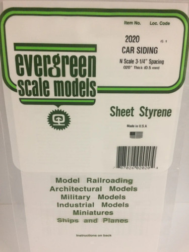 Evergreen Polystyrene N Gauge Freight Car Siding 0.5mm Thick Sheet 15 x 30cm  with 0.5mm Groove Spacing (1 pc)