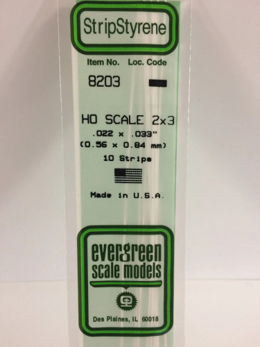 Evergreen Polystyrene HO Scale Strips 0.56 x 0.84mm x 35cm (10 pcs)