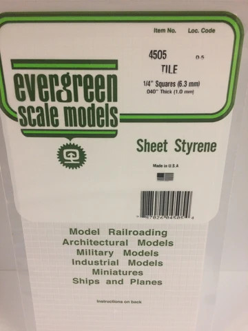 Evergreen Polystyrene 6.3 x 6.3mm Squares Tile 15 x 30cm Sheets  (1 pc)