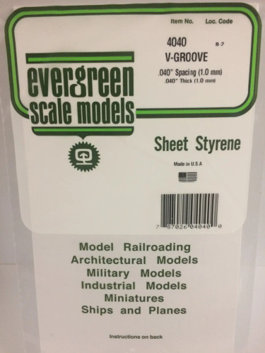 Evergreen Polystyrene 1mm Thick  15 x 30cm V-Groove Siding Sheets (1 pc)