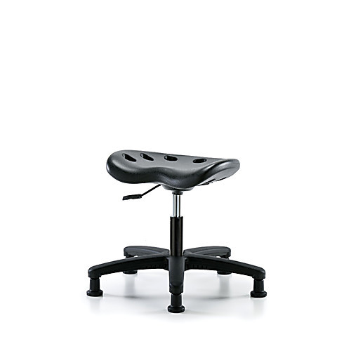 polyurethane tractor desk height stool, nylon base, glides, blue