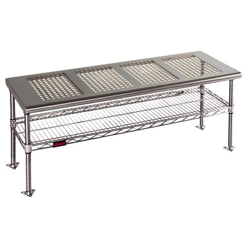 gowning bench with standard undershelf, stainless steel finish, 18" x 60", solid top